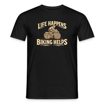 Life Happens Biking Helps – Geschenk für Radfahrer - Männer T-Shirt - Schwarz - Vorne - AI Model Male 178 light (178cm)