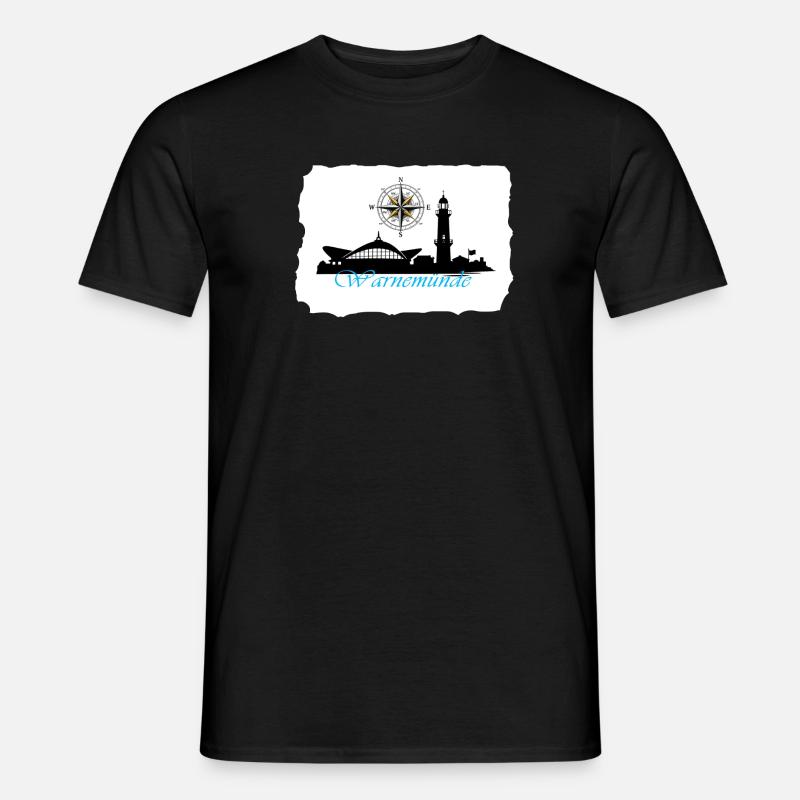 Warnemünde Compass & Lighthouse Silhouette - Men's T-shirt - black