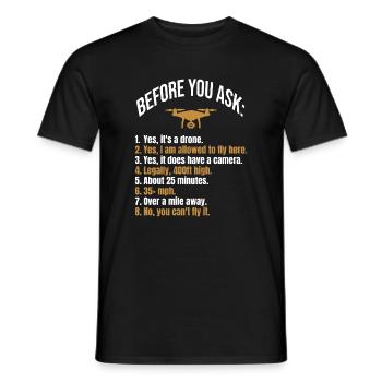 Drones FAQ Drones Questions T-Shirt Quadcopter - Men's T-Shirt - black - Front - AI Model Male 178 light (178cm)