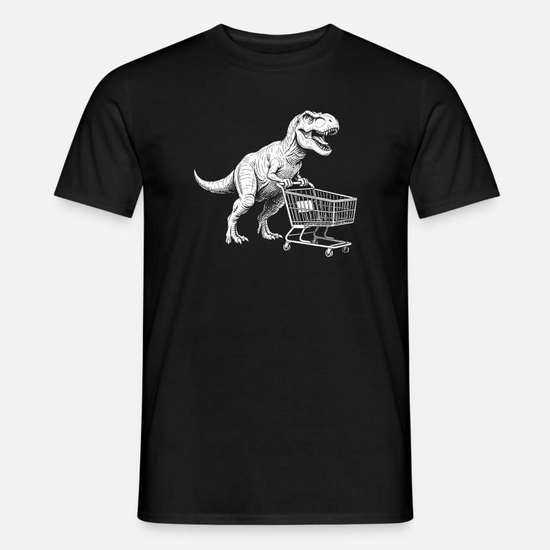 Dino-Shopper: T-Rex mit Wagen - Männer T-Shirt - Schwarz