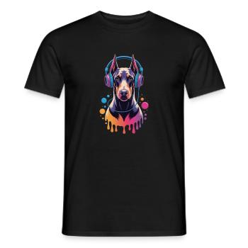 Doberman avec casque - T-shirt homme - noir - Devant - AI Model Male 178 light (178cm)