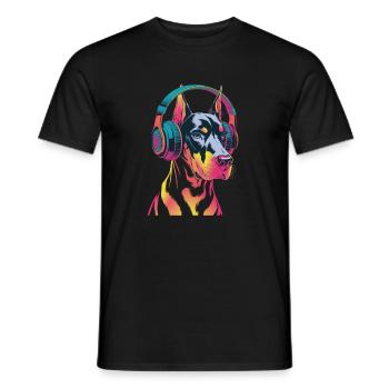Doberman avec casque - T-shirt homme - noir - Devant - AI Model Male 178 light (178cm)