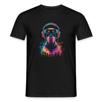 Doberman avec casque - T-shirt homme - noir - Devant - AI Model Male 178 light (178cm)