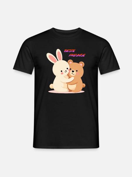 Beste Freunde Kuscheln Süße Tiere Hase und Bär - Männer T-Shirt - Schwarz