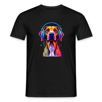 Viszla mit Kopfhörer - Männer T-Shirt - Schwarz - Vorne - AI Model Male 178 light (178cm)