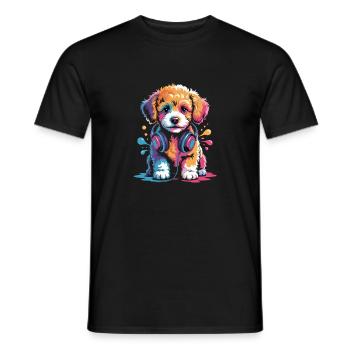 Chiot caniche avec un casque - T-shirt homme - noir - Devant - AI Model Male 178 light (178cm)