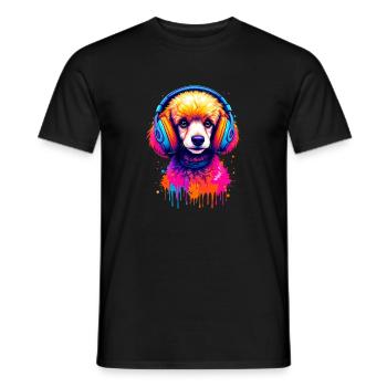 Caniche avec un casque - T-shirt homme - noir - Devant - AI Model Male 178 light (178cm)