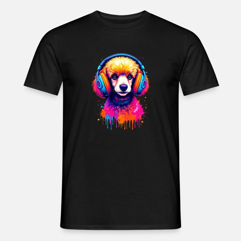 Pudel mit Kopfhörer - Männer T-Shirt - Schwarz