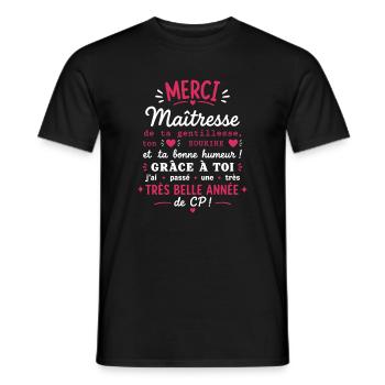 Merci Maîtresse CP - T-shirt homme - noir - Devant - AI Model Male 178 light (178cm)