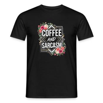 Café et sarcasme Typographie Fleurs Citation Design - T-shirt homme - noir - Devant - AI Model Male 178 light (178cm)