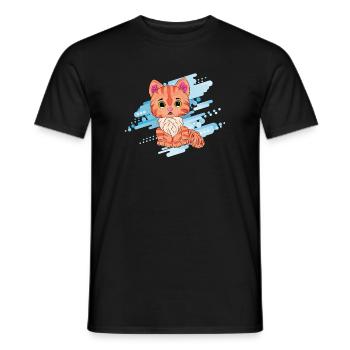 Süße orangefarbene Katze mit Schal - Männer T-Shirt - Schwarz - Vorne - AI Model Male 178 light (178cm)