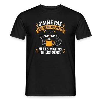 Chat blasé au café des matins - T-shirt homme - noir - Devant - AI Model Male 178 light (178cm)