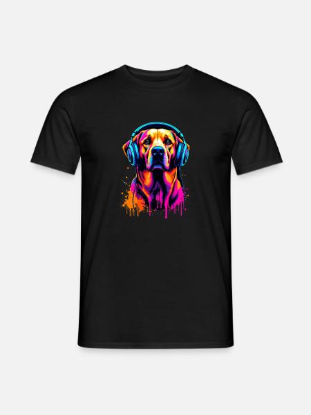 Golden Retriever mit Kopfhörer - Männer T-Shirt - Schwarz