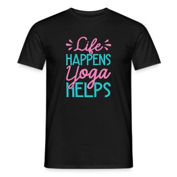 Yoga Life Happens Yoga Helps Funny Yoga - Men's T-Shirt - black - Front - AI Model Male 178 light (178cm)