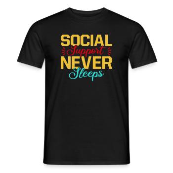 Citation d’un travailleur social : Soutien ne dort jamais social - T-shirt homme - noir - Devant - AI Model Male 178 light (178cm)