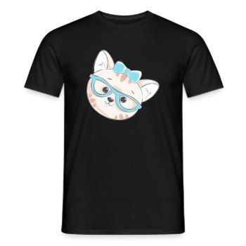 Cute nerd kitten with glasses & bow - Men's T-Shirt - black - Front - AI Model Male 178 light (178cm)