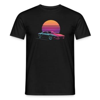 Vaporwave Auto Outrun Sunset 80s Synth - Men's T-Shirt - black - Front - AI Model Male 178 light (178cm)