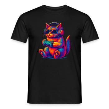 Neon Gaming Cat Gaming Gamer - Men's T-Shirt - black - Front - AI Model Male 178 light (178cm)