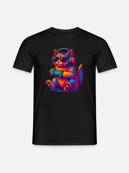 Neon Gaming Cat Gaming Gamer - Men's T-Shirt - black