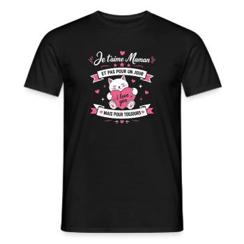 Je t aime Maman Coeur Rose et Chat - T-shirt homme - noir - Devant - AI Model Male 178 light (178cm)