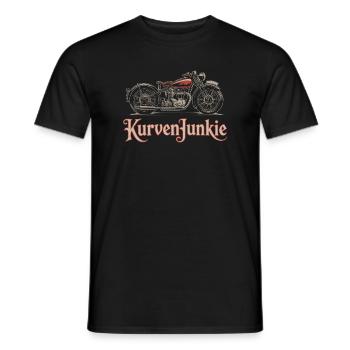  KurvenJunkie Retro Motorrad Biker Oldschool - Männer T-Shirt - Schwarz - Vorne - AI Model Male 178 light (178cm)