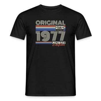 1977 Cadeau d’anniversaire rétro vintage Born - T-shirt homme - noir - Devant - AI Model Male 178 light (178cm)