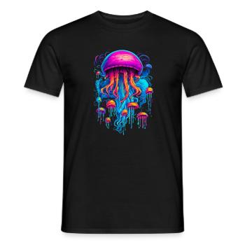Bunte Rhapsodie: Quallen in kosmischer Harmonie - Männer T-Shirt - Schwarz - Vorne - AI Model Male 178 light (178cm)