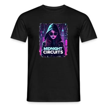 Midnight Circuits Cyberpunk Girl - Men's T-Shirt - black - Front - AI Model Male 178 light (178cm)