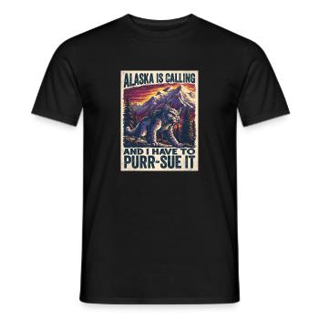 L’Alaska appelle le jeu de mots de fêtes des chats - T-shirt homme - noir - Devant - AI Model Male 178 light (178cm)