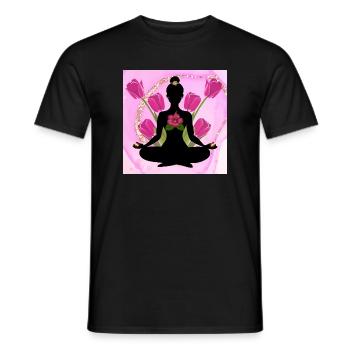 Meditative Silhouette rosa Hibiskus - Männer T-Shirt - Schwarz - Vorne - AI Model Male 178 light (178cm)