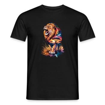 Majestic lion in sunset scene with - Men's T-Shirt - black - Front - AI Model Male 178 light (178cm)