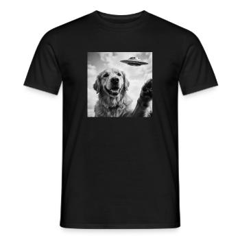 Chien Golden Retriever drôle avec un extraterrestre OVNI - T-shirt homme - noir - Devant - AI Model Male 178 light (178cm)