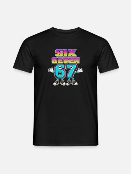 Six Seven 67 Meme Cartoon Stil - Männer T-Shirt - Schwarz