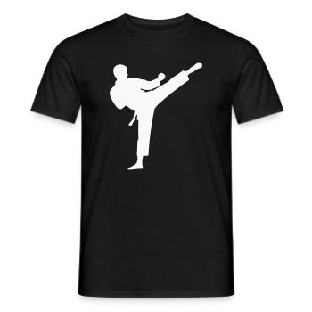 Coup de pied haut en silhouette d’arts martiaux - T-shirt homme - noir - Devant - AI Model Male 178 light (178cm)