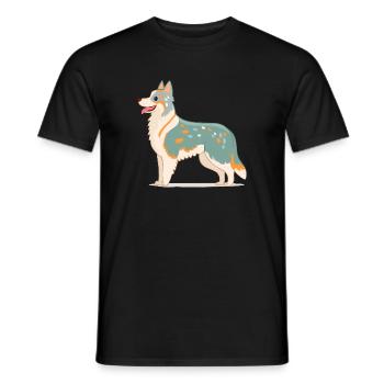 Australian Shepherd Blanc/Gris (bande dessinée) - T-shirt homme - noir - Devant - AI Model Male 178 light (178cm)