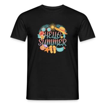 Hello Summer Tropenprint Strand-Accessoires - Männer T-Shirt - Schwarz - Vorne - AI Model Male 178 light (178cm)