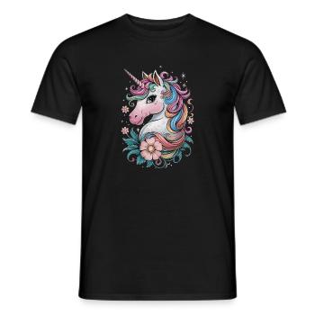 Magisches Einhorn mit Blumen und Regenbogenmähne - Männer T-Shirt - Schwarz - Vorne - AI Model Male 178 light (178cm)