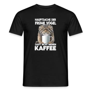 Pallas Cat Manul Kaffee Motiv | Grumpy Wildkatze  - Männer T-Shirt - Schwarz - Vorne - AI Model Male 178 light (178cm)