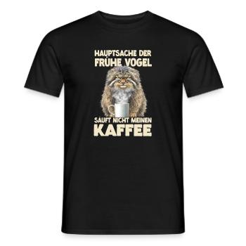 Manul Wildkatze Kaffee Spruch T | Pallas Katze  - Männer T-Shirt - Schwarz - Vorne - AI Model Male 178 light (178cm)