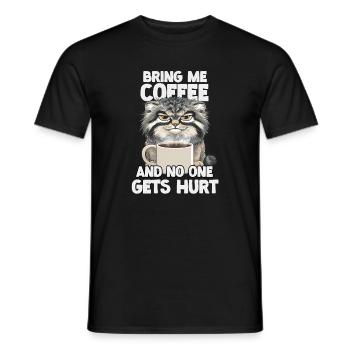 Pallas Cat Manul Kaffee Motiv | Grumpy Wildkatze  - Männer T-Shirt - Schwarz - Vorne - AI Model Male 178 light (178cm)