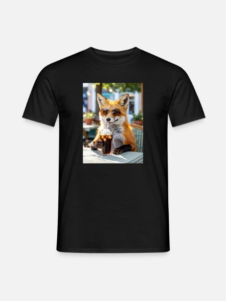 Fox with sunglasses at café - Men's T-Shirt - black