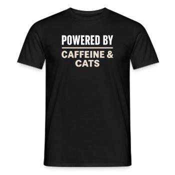 Kaffee Spruch - Powered By Caffeine And Cats - Men's T-Shirt - black - Front - AI Model Male 178 light (178cm)
