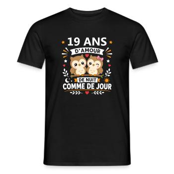 Hiboux amoureux 19 ans jour et nuit - T-shirt homme - noir - Devant - AI Model Male 178 light (178cm)