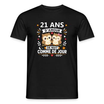 21 Ans d'Amour Hiboux NuitJour - T-shirt homme - noir - Devant - AI Model Male 178 light (178cm)