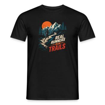 Real Runners Run Trails Mountain Sunset - T-shirt homme - noir - Devant - AI Model Male 178 light (178cm)