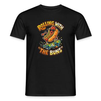 Rolling with the Buns Skateboard Hotdog Sarskasmus - Men's T-Shirt - black - Front - AI Model Male 178 light (178cm)