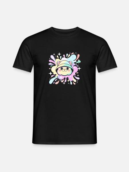 Pastel Cat in Bright Hood - Men's T-Shirt - black