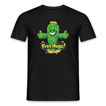 Cactus Free Hugs Funny Cartoon - Men's T-Shirt - black - Front - AI Model Male 178 light (178cm)