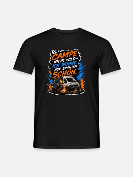 Wild campen? Nein, spontan schön wohnen - Männer T-Shirt - Schwarz