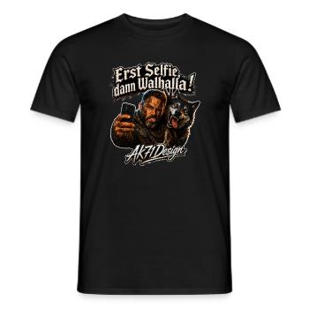 D’abord un selfie, puis Valhalla - Huour de loup viking - T-shirt homme - noir - Devant - AI Model Male 178 light (178cm)